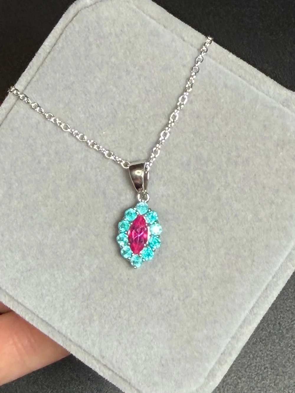 Exquisite Natural Paraiba Blue & Pink Topaz 1.60CT Pendant Necklace 925 SS 18”